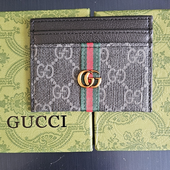 Gucci Accessories - Gucci Black and Gray Card Holder with Gold Logo